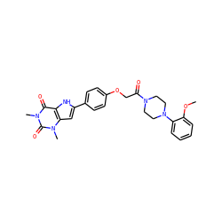 COc1ccccc1N1CCN(C(=O)COc2ccc(-c3cc4c([nH]3)c(=O)n(C)c(=O)n4C)cc2)CC1 ZINC000029061376