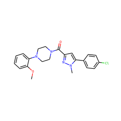 COc1ccccc1N1CCN(C(=O)c2cc(-c3ccc(Cl)cc3)n(C)n2)CC1 ZINC000071329317