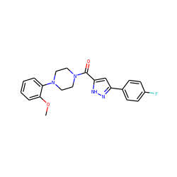 COc1ccccc1N1CCN(C(=O)c2cc(-c3ccc(F)cc3)n[nH]2)CC1 ZINC000015679354