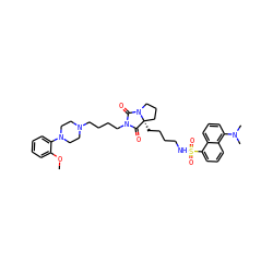 COc1ccccc1N1CCN(CCCCN2C(=O)N3CCC[C@@]3(CCCCNS(=O)(=O)c3cccc4c(N(C)C)cccc34)C2=O)CC1 ZINC000072129895