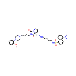 COc1ccccc1N1CCN(CCCCN2C(=O)N3CCC[C@@]3(CCNCCCCCNS(=O)(=O)c3cccc4c(N(C)C)cccc34)C2=O)CC1 ZINC000072131630