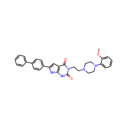 COc1ccccc1N1CCN(CCn2c(=O)[nH]c3[nH]c(-c4ccc(-c5ccccc5)cc4)cc3c2=O)CC1 ZINC000072113612