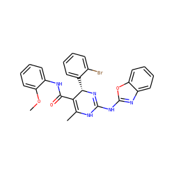 COc1ccccc1NC(=O)C1=C(C)NC(Nc2nc3ccccc3o2)=N[C@H]1c1ccccc1Br ZINC000139366593