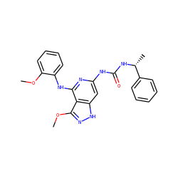 COc1ccccc1Nc1nc(NC(=O)N[C@H](C)c2ccccc2)cc2[nH]nc(OC)c12 ZINC001772614476