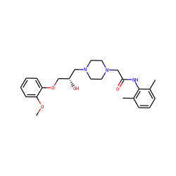 COc1ccccc1OC[C@@H](O)CN1CCN(CC(=O)Nc2c(C)cccc2C)CC1 ZINC000095619100