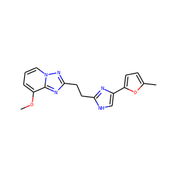 COc1cccn2nc(CCc3nc(-c4ccc(C)o4)c[nH]3)nc12 ZINC000117852823