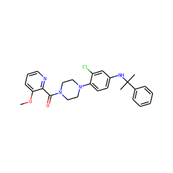 COc1cccnc1C(=O)N1CCN(c2ccc(NC(C)(C)c3ccccc3)cc2Cl)CC1 ZINC000072177389