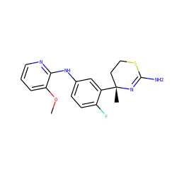 COc1cccnc1Nc1ccc(F)c([C@]2(C)CCSC(N)=N2)c1 ZINC000169334552
