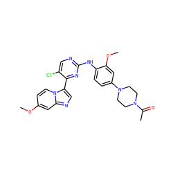 COc1ccn2c(-c3nc(Nc4ccc(N5CCN(C(C)=O)CC5)cc4OC)ncc3Cl)cnc2c1 ZINC000072179542