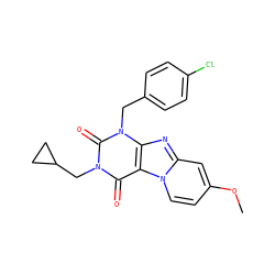 COc1ccn2c(c1)nc1c2c(=O)n(CC2CC2)c(=O)n1Cc1ccc(Cl)cc1 ZINC001772576651