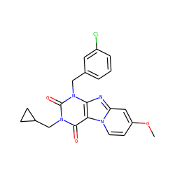 COc1ccn2c(c1)nc1c2c(=O)n(CC2CC2)c(=O)n1Cc1cccc(Cl)c1 ZINC001772582469