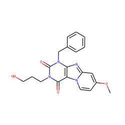 COc1ccn2c(c1)nc1c2c(=O)n(CCCO)c(=O)n1Cc1ccccc1 ZINC001772570487