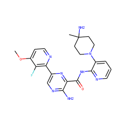 COc1ccnc(-c2cnc(N)c(C(=O)Nc3ncccc3N3CCC(C)(N)CC3)n2)c1F ZINC001772629143