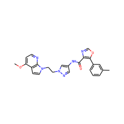 COc1ccnc2c1ccn2CCn1cc(NC(=O)c2ncoc2-c2cccc(C)c2)cn1 ZINC001772606181