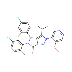 COc1ccncc1-n1nc2c(c1C(C)C)[C@@H](c1ccc(Cl)cc1C)N(c1cc(Cl)ccc1C)C2=O ZINC000224084327