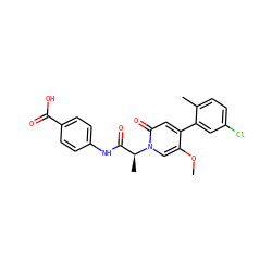 COc1cn([C@@H](C)C(=O)Nc2ccc(C(=O)O)cc2)c(=O)cc1-c1cc(Cl)ccc1C ZINC001772654198