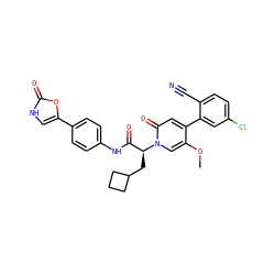 COc1cn([C@@H](CC2CCC2)C(=O)Nc2ccc(-c3c[nH]c(=O)o3)cc2)c(=O)cc1-c1cc(Cl)ccc1C#N ZINC001772639155