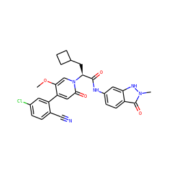 COc1cn([C@@H](CC2CCC2)C(=O)Nc2ccc3c(=O)n(C)[nH]c3c2)c(=O)cc1-c1cc(Cl)ccc1C#N ZINC001772651905