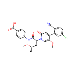 COc1cn([C@H](C[C@@H](C)OC)C(=O)Nc2ccc(C(=O)O)cc2)c(=O)cc1-c1cc(Cl)ccc1C#N ZINC001772614489
