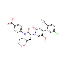 COc1cn([C@H](C[C@@H]2CCCOC2)C(=O)Nc2ccc(C(=O)O)cc2)c(=O)cc1-c1cc(Cl)ccc1C#N ZINC001772629481