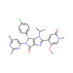 COc1cn(C)c(=O)cc1-c1nc2c(n1C(C)C)[C@@H](c1ccc(Cl)cc1)N(c1cc(C)nc(C)n1)C2=O ZINC000169705777