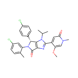 COc1cn(C)c(=O)cc1-c1nc2c(n1C(C)C)[C@@H](c1ccc(Cl)cc1)N(c1cc(Cl)ccc1C)C2=O ZINC000169705566