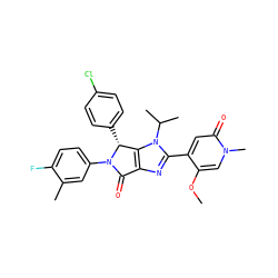 COc1cn(C)c(=O)cc1-c1nc2c(n1C(C)C)[C@@H](c1ccc(Cl)cc1)N(c1ccc(F)c(C)c1)C2=O ZINC000169705803