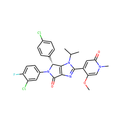 COc1cn(C)c(=O)cc1-c1nc2c(n1C(C)C)[C@@H](c1ccc(Cl)cc1)N(c1ccc(F)c(Cl)c1)C2=O ZINC000169705556