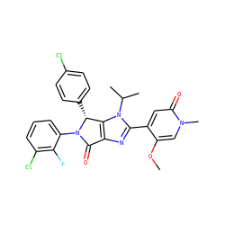 COc1cn(C)c(=O)cc1-c1nc2c(n1C(C)C)[C@@H](c1ccc(Cl)cc1)N(c1cccc(Cl)c1F)C2=O ZINC000169705564