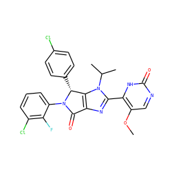 COc1cnc(=O)[nH]c1-c1nc2c(n1C(C)C)[C@@H](c1ccc(Cl)cc1)N(c1cccc(Cl)c1F)C2=O ZINC000225317834