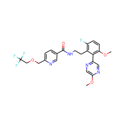 COc1cnc(-c2c(OC)ccc(F)c2CCNC(=O)c2ccc(COCC(F)(F)F)nc2)cn1 ZINC000095561673