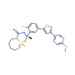 COc1cnc(-c2cc(-c3ccc(F)c([C@]4(C)C[S@@]5(=O)=NCCCCN5C(=N)N4)c3)on2)cn1 ZINC000653784912