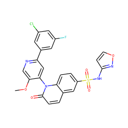 COc1cnc(-c2cc(F)cc(Cl)c2)cc1-n1c(=O)ccc2cc(S(=O)(=O)Nc3ccon3)ccc21 ZINC001772629726
