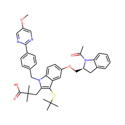 COc1cnc(-c2ccc(Cn3c(CC(C)(C)C(=O)O)c(SC(C)(C)C)c4cc(OC[C@@H]5Cc6ccccc6N5C(C)=O)ccc43)cc2)nc1 ZINC000049757234