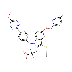 COc1cnc(-c2ccc(Cn3c(CC(C)(C)C(=O)O)c(SC(C)(C)C)c4cc(OCc5ccc(C)cn5)ccc43)cc2)nc1 ZINC000058581633