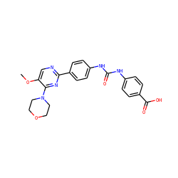 COc1cnc(-c2ccc(NC(=O)Nc3ccc(C(=O)O)cc3)cc2)nc1N1CCOCC1 ZINC000118160555