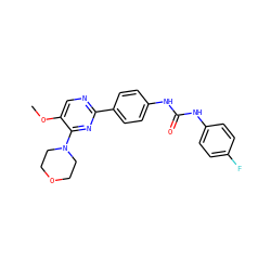 COc1cnc(-c2ccc(NC(=O)Nc3ccc(F)cc3)cc2)nc1N1CCOCC1 ZINC000118160942