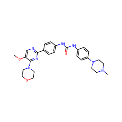 COc1cnc(-c2ccc(NC(=O)Nc3ccc(N4CCN(C)CC4)cc3)cc2)nc1N1CCOCC1 ZINC000118240292