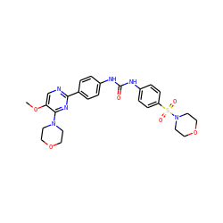 COc1cnc(-c2ccc(NC(=O)Nc3ccc(S(=O)(=O)N4CCOCC4)cc3)cc2)nc1N1CCOCC1 ZINC000205769681