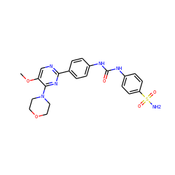 COc1cnc(-c2ccc(NC(=O)Nc3ccc(S(N)(=O)=O)cc3)cc2)nc1N1CCOCC1 ZINC000205770791