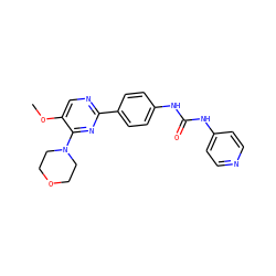 COc1cnc(-c2ccc(NC(=O)Nc3ccncc3)cc2)nc1N1CCOCC1 ZINC000198440130