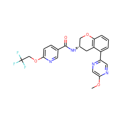 COc1cnc(-c2cccc3c2C[C@H](NC(=O)c2ccc(OCC(F)(F)F)nc2)CO3)cn1 ZINC000084728207