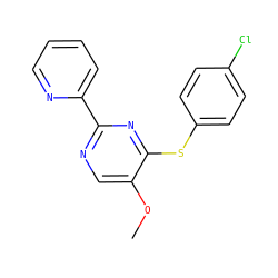 COc1cnc(-c2ccccn2)nc1Sc1ccc(Cl)cc1 ZINC000001401643
