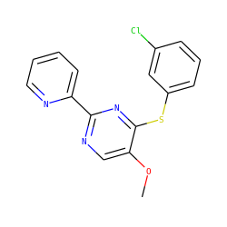 COc1cnc(-c2ccccn2)nc1Sc1cccc(Cl)c1 ZINC000003128549