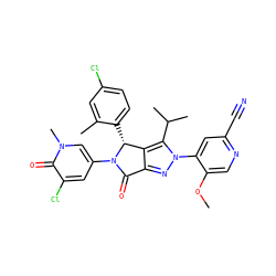 COc1cnc(C#N)cc1-n1nc2c(c1C(C)C)[C@@H](c1ccc(Cl)cc1C)N(c1cc(Cl)c(=O)n(C)c1)C2=O ZINC000224060347