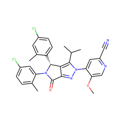 COc1cnc(C#N)cc1-n1nc2c(c1C(C)C)[C@@H](c1ccc(Cl)cc1C)N(c1cc(Cl)ccc1C)C2=O ZINC000224064785