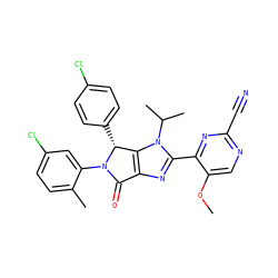 COc1cnc(C#N)nc1-c1nc2c(n1C(C)C)[C@@H](c1ccc(Cl)cc1)N(c1cc(Cl)ccc1C)C2=O ZINC000169705661
