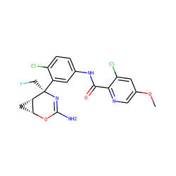 COc1cnc(C(=O)Nc2ccc(Cl)c([C@@]3(CF)N=C(N)O[C@@H]4C[C@@H]43)c2)c(Cl)c1 ZINC000226075534