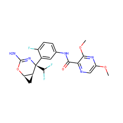 COc1cnc(C(=O)Nc2ccc(F)c([C@@]3(C(F)F)N=C(N)O[C@@H]4C[C@@H]43)c2)c(OC)n1 ZINC000226096371