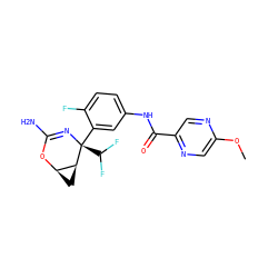 COc1cnc(C(=O)Nc2ccc(F)c([C@@]3(C(F)F)N=C(N)O[C@@H]4C[C@@H]43)c2)cn1 ZINC000226095039